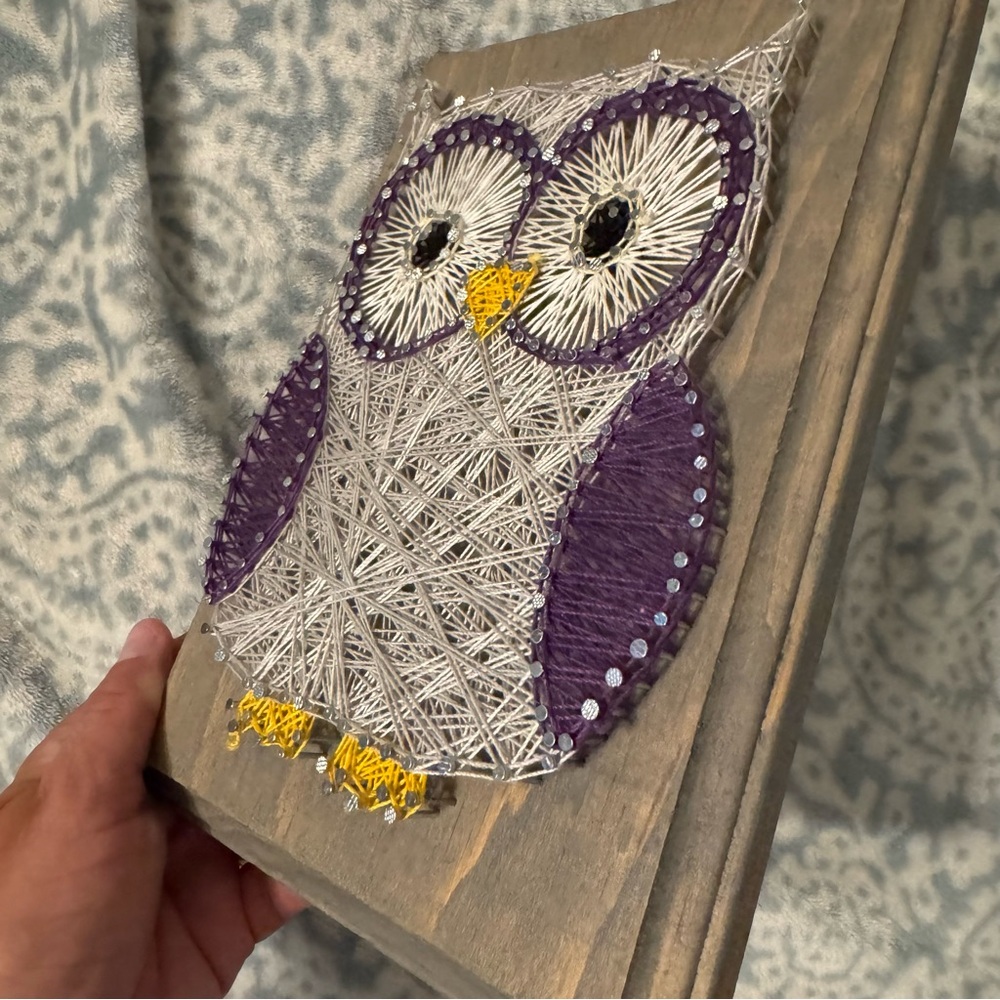 Purple and White String Art Owl Decor - Picture 4 of 6